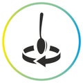 cooking drink instruction icon, arrows spin with spoon, stirring teaspoon, flat symbol